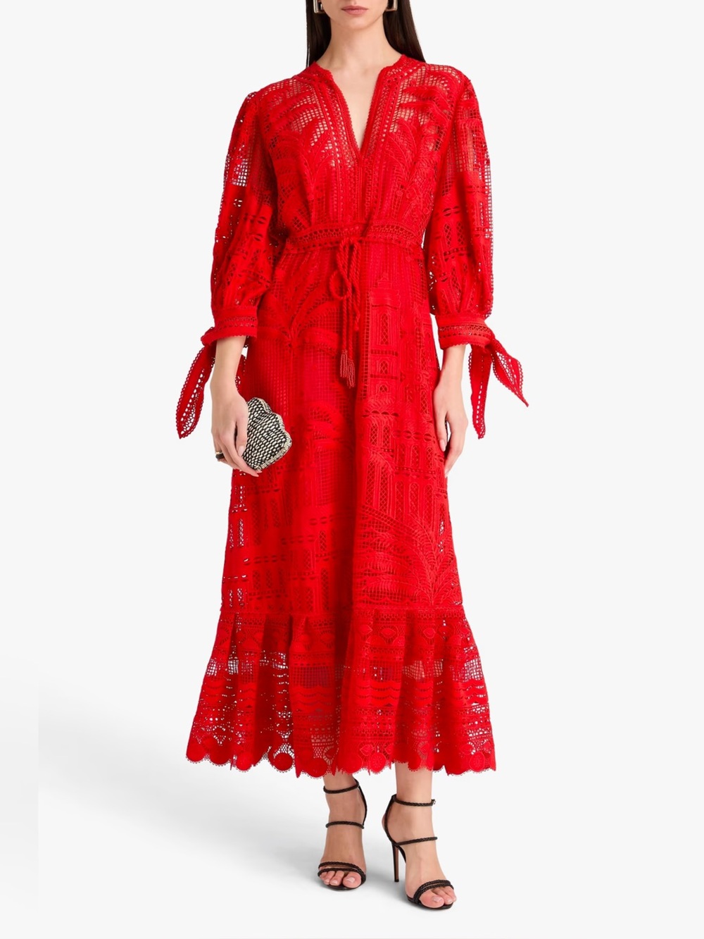 ✨New✨Farm Rio Red Morada Boa Guipure Maxi Dress Red Size Medium